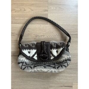 Y2K Banana Republic Mini Handbag Shoulder Bag Purse Fair Isle Knit Leather